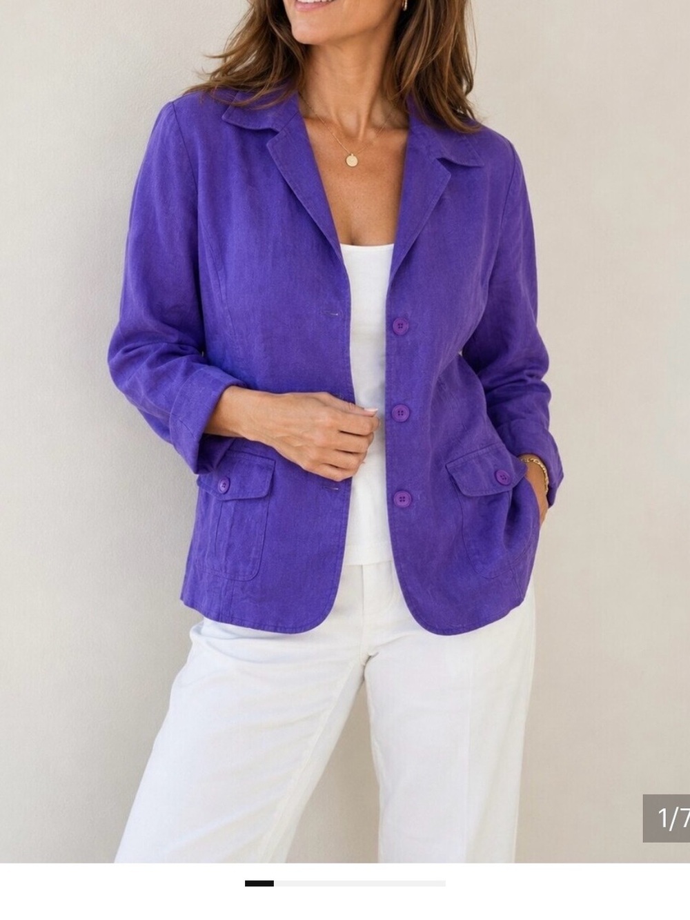 100% LINEN Jones New York Purple Button-Front Blazer-like new